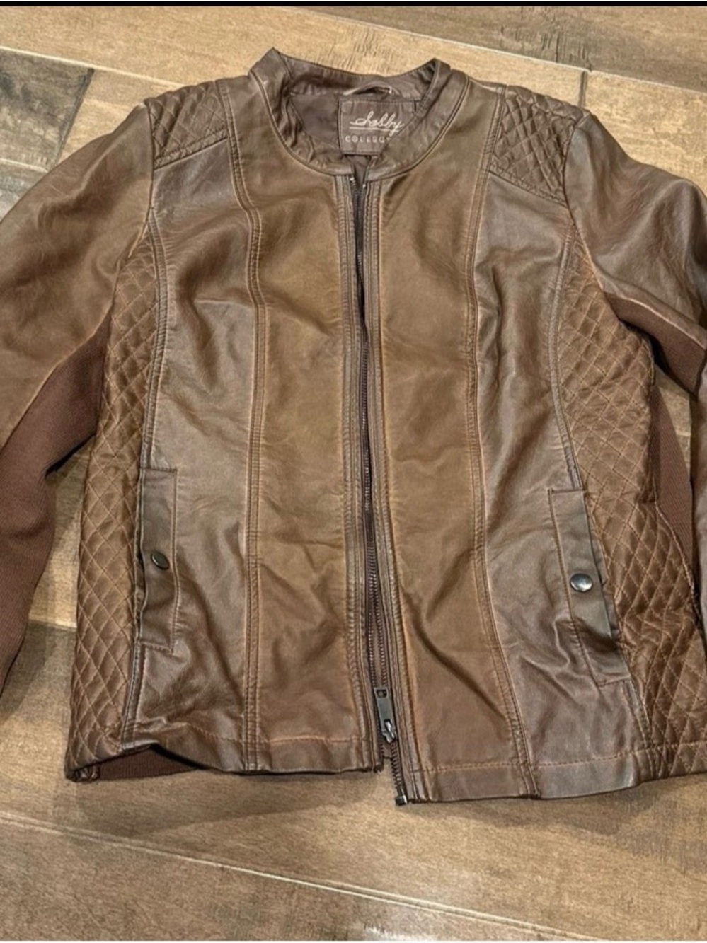 Sebby Collection Brown Quilted Faux Leather Jacket
